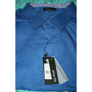 GALAXY MEN'S XL SLIM FIT LS BLUE DRESS SHIRT BUTTON DOWN NEW